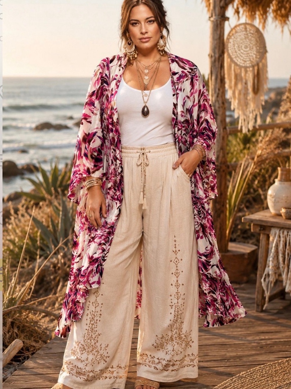 Jessica London Floral Ruffle Kimono Sz 2XL